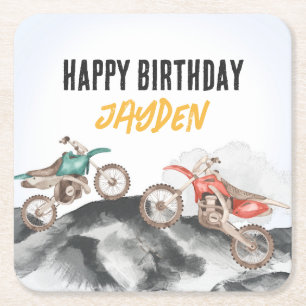 Motor Vuilfiets Fast Een 1e verjaardagsfeestje Kartonnen Onderzetters