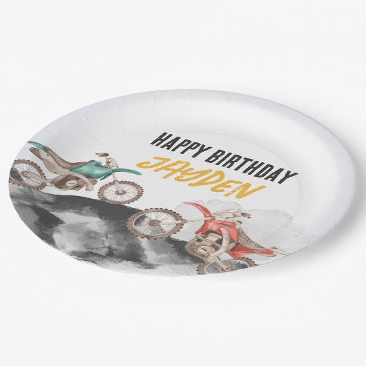 Motor Vuilfiets Fast Een 1e verjaardagsfeestje Papieren Bordje (Gekanteld)