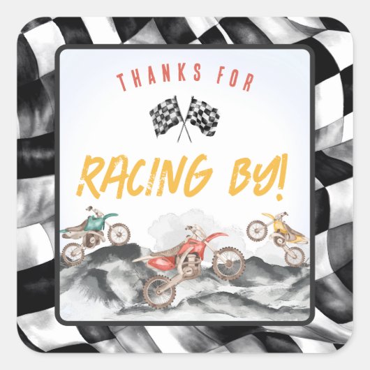 Motor Vuilfiets Verjaardagsfeestje Favor Vierkante Sticker (Voorkant)