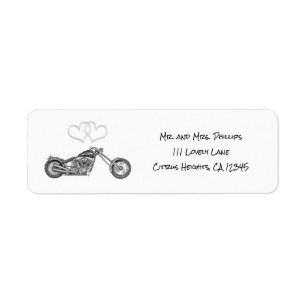 Motor & Zilveren Hartjes Biker Bruiloft Etiket