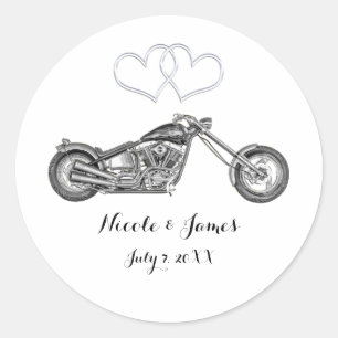 Motor & Zilveren Hartjes Biker Huwelijksgunst Ronde Sticker
