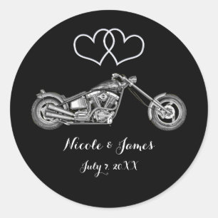 Motor & Zilveren Hartjes Biker Huwelijksgunst Ronde Sticker