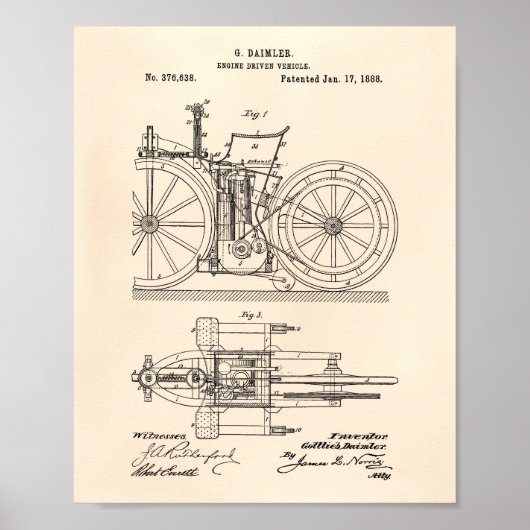 Motoraangedreven voertuig 1888 Kunstmatige oude po Poster (Voorkant)