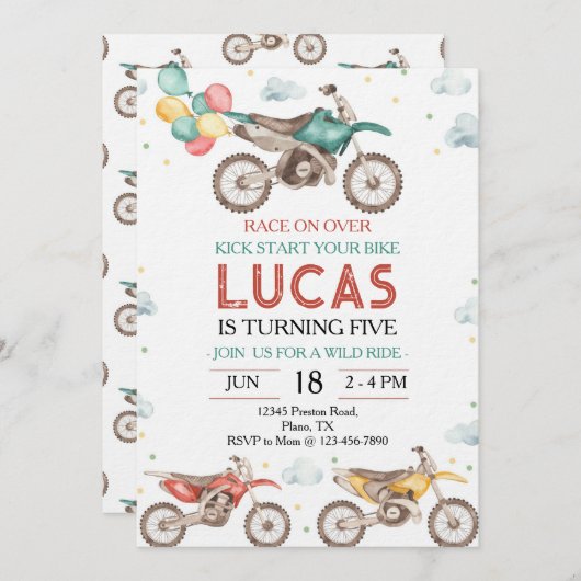 Motorbikes Dirt Bike Birthday Invitation Kaart (Voorkant / Achterkant)