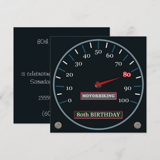 Motorbiking 80th Birthday Invitation Kaart (Voorkant / Achterkant)