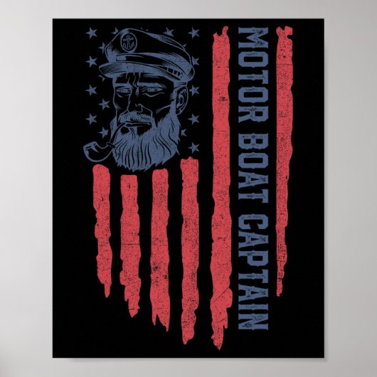 Motorboot Captain Amerikaanse Vlag Pontoon Boating Poster (Voorkant)