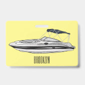 Motorboot cartoon illustratie badge (Achterkant)
