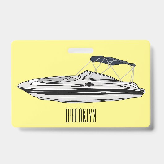 Motorboot cartoon illustratie badge (Voorzijde)