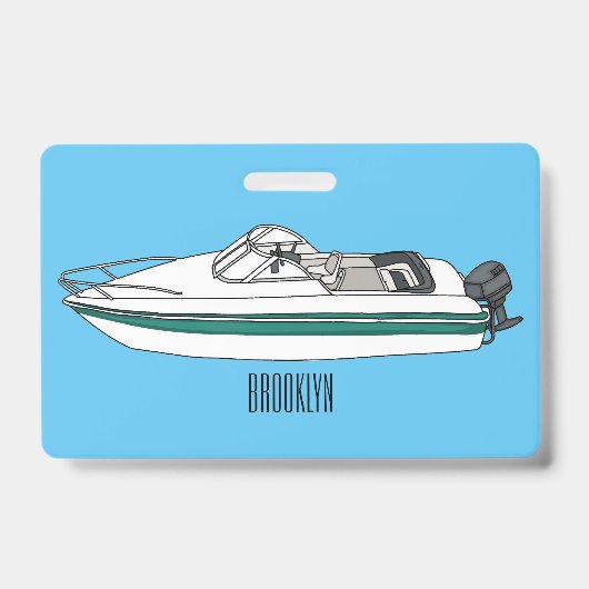 Motorboot cartoon illustratie badge (Voorzijde)