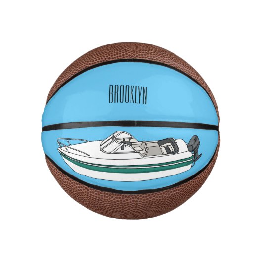 Motorboot cartoon illustratie basketbal (Voorkant)