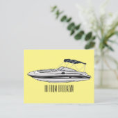 Motorboot cartoon illustratie briefkaart (Staand voorkant)