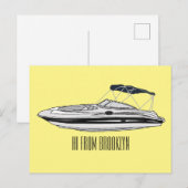 Motorboot cartoon illustratie briefkaart (Voorkant / Achterkant)