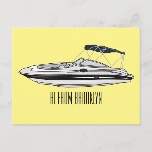 Motorboot cartoon illustratie briefkaart (Voorkant)
