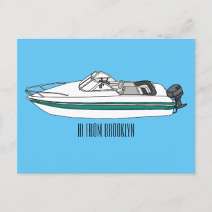 Motorboot cartoon illustratie briefkaart