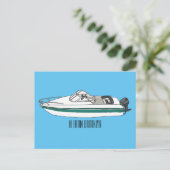Motorboot cartoon illustratie briefkaart (Staand voorkant)