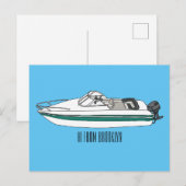 Motorboot cartoon illustratie briefkaart (Voorkant / Achterkant)
