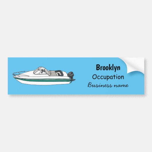 Motorboot cartoon illustratie bumpersticker (Voorkant)