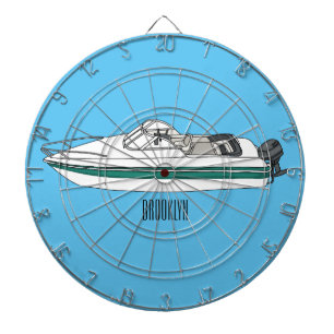 Motorboot cartoon illustratie dartbord