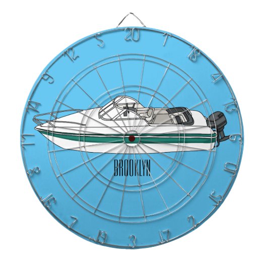 Motorboot cartoon illustratie dartbord (Voorkant)