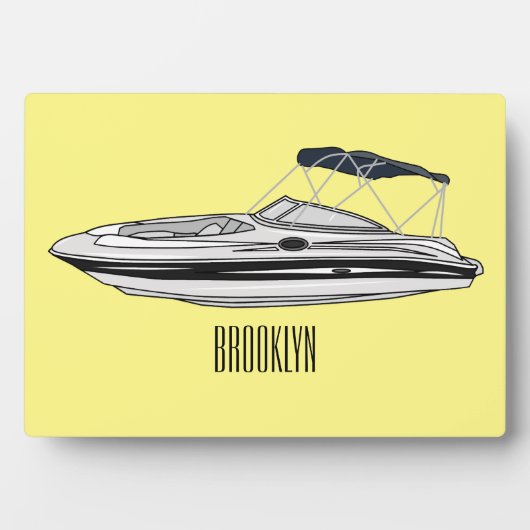 Motorboot cartoon illustratie fotoplaat (voorkant)