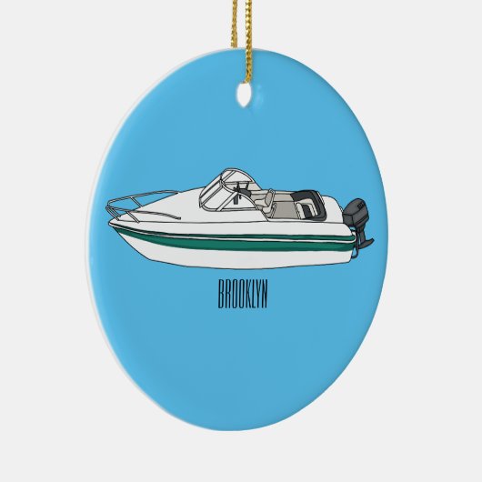 Motorboot cartoon illustratie keramisch ornament (Rechts)