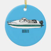 Motorboot cartoon illustratie keramisch ornament (Voorkant)