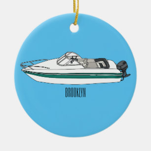 Motorboot cartoon illustratie keramisch ornament