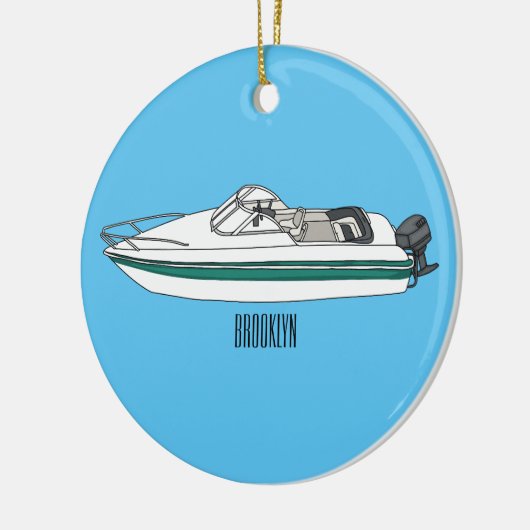 Motorboot cartoon illustratie keramisch ornament (Links)