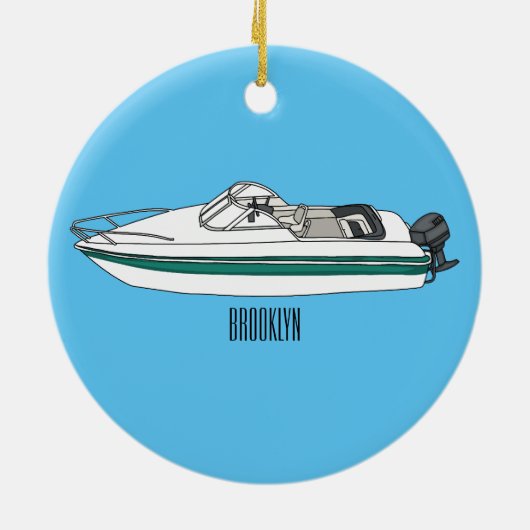 Motorboot cartoon illustratie keramisch ornament (Achterkant)