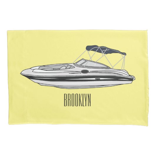 Motorboot cartoon illustratie kussensloop (Voorkant)