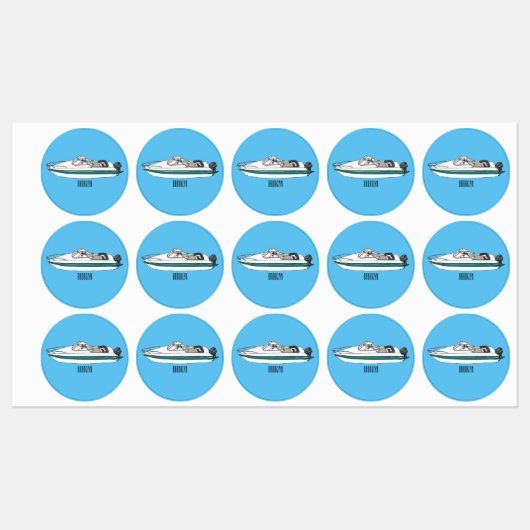 Motorboot cartoon illustratie labels (Vel)