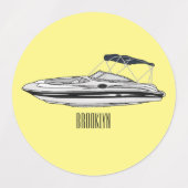 Motorboot cartoon illustratie labels (Design 2)