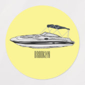 Motorboot cartoon illustratie labels (Design 1)
