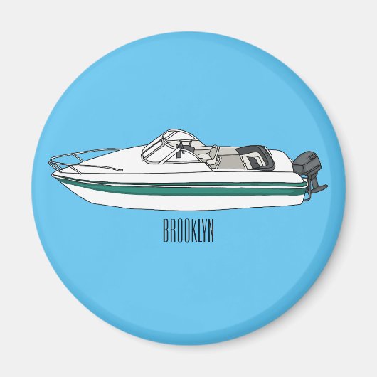 Motorboot cartoon illustratie magneet (Voorkant)
