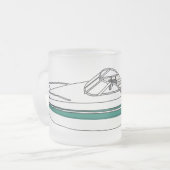 Motorboot cartoon illustratie matglas koffiemok (Voorkant links)