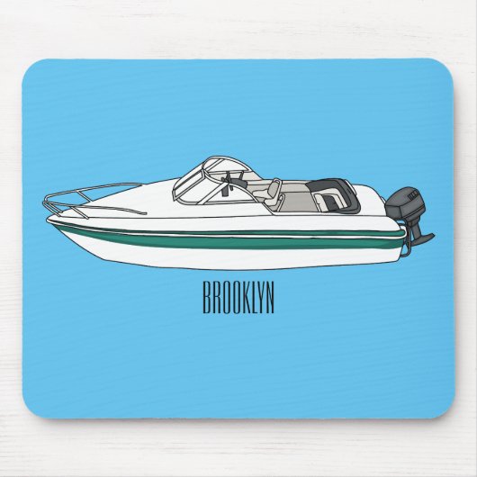 Motorboot cartoon illustratie muismat (Voorkant)