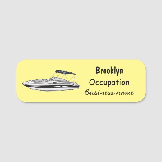 Motorboot cartoon illustratie naamplaatje (Voorkant)