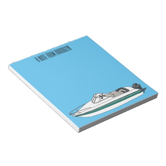 Motorboot cartoon illustratie notitieblok (Schuin)