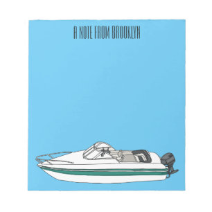 Motorboot cartoon illustratie notitieblok