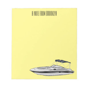 Motorboot cartoon illustratie notitieblok