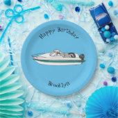 Motorboot cartoon illustratie papieren bordje (Feest)
