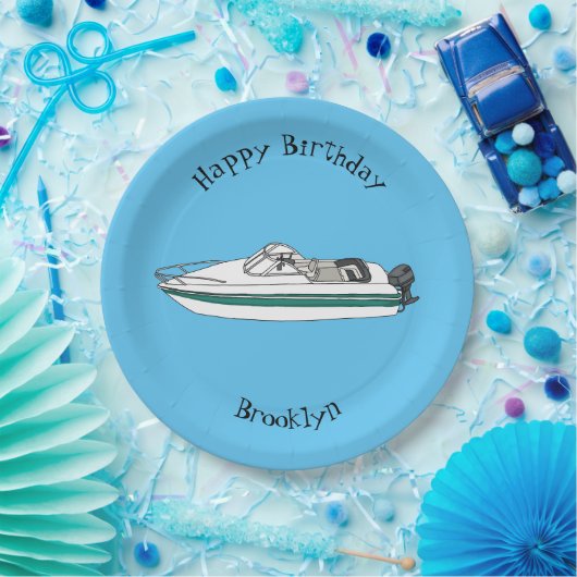 Motorboot cartoon illustratie papieren bordje (Feest)