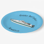 Motorboot cartoon illustratie papieren bordje (Gekanteld)