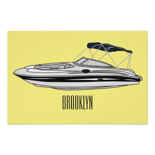 Motorboot cartoon illustratie perfect poster (Voorkant)