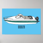 Motorboot cartoon illustratie poster (Voorkant)
