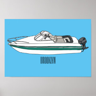 Motorboot cartoon illustratie poster