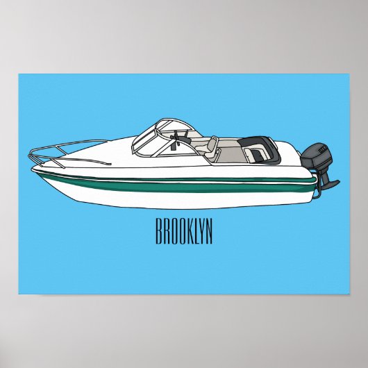 Motorboot cartoon illustratie poster (Voorkant)