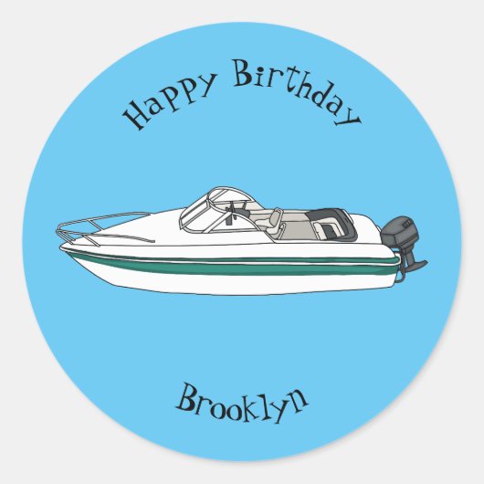 Motorboot cartoon illustratie ronde sticker (Voorkant)