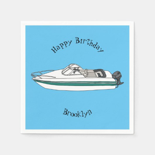 Motorboot cartoon illustratie servet (Voorkant)