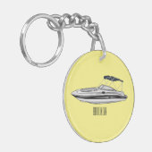 Motorboot cartoon illustratie sleutelhanger (Voorkant Links)